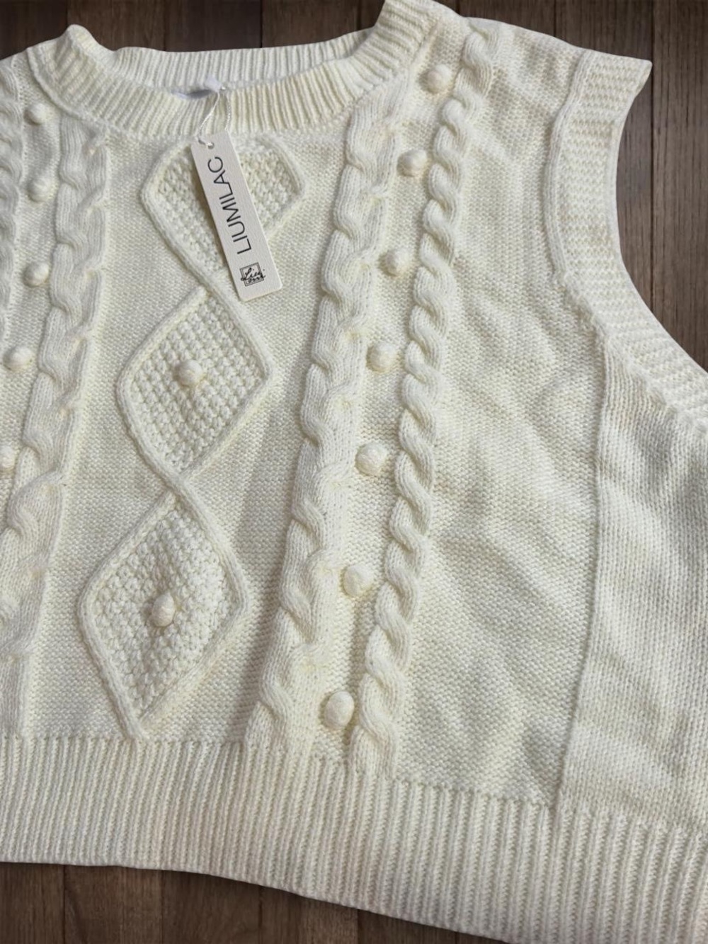 LIUMILAC NWT Cream Cable Knit Popcorn Sweater Vest Size 2XL